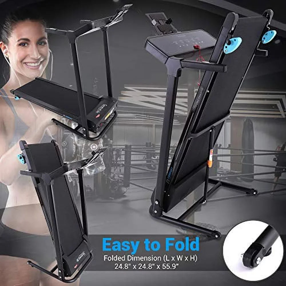 Foldable Digital Fitness Exercise Treadmill - SereneLife Electric Folding Smart Machine, Black