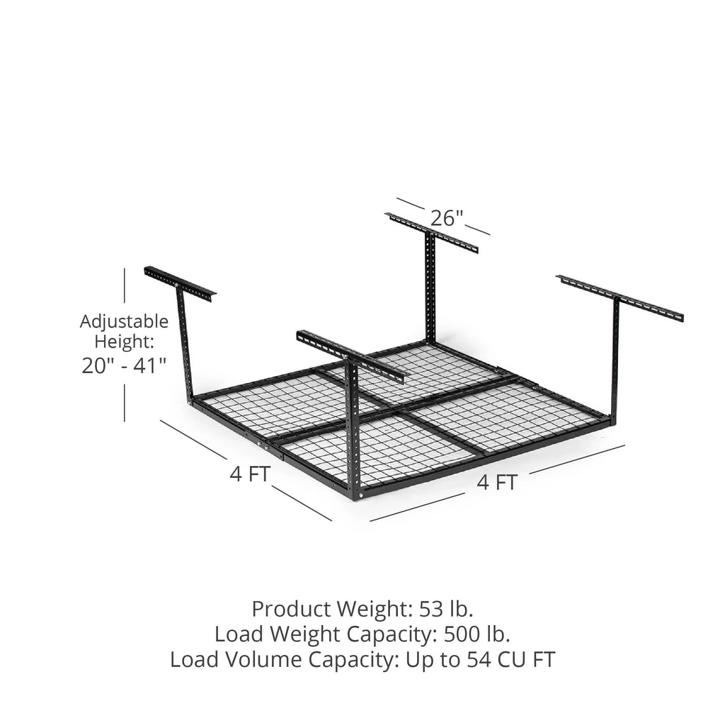 Equipment 4' Titan Capacity, Wire Storage Ceiling 20" Height, with Bins Mount Garage to 41" Overhead Loading Organization 4' x Metal Bikes Grid for Attachments Storage System, LB Adjustable 500 Rack,