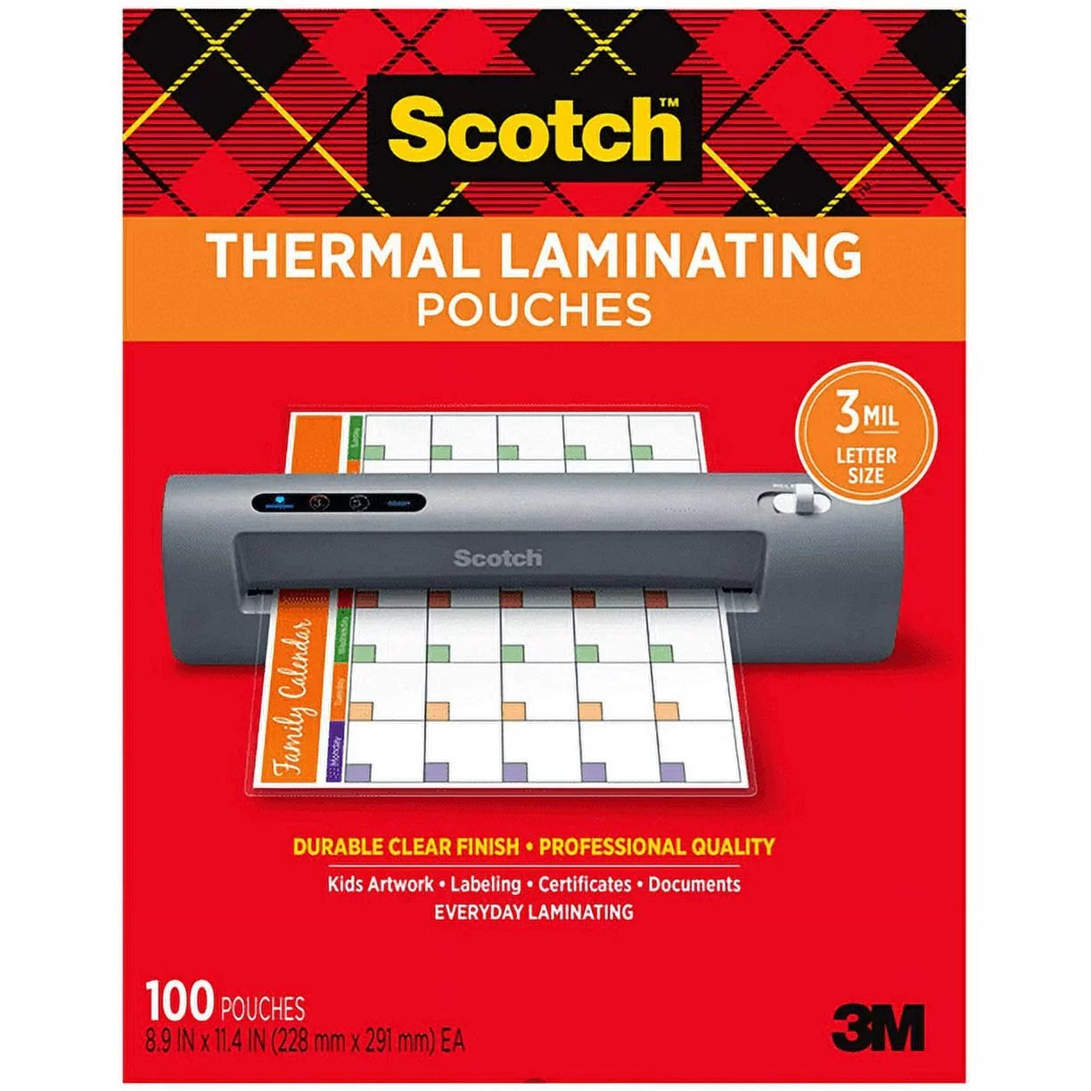 (TP3854-100) 11.4 Size Pouches, Scotch Letter 100-Pack, 8.9 Laminating x Thermal Inches, Sheets