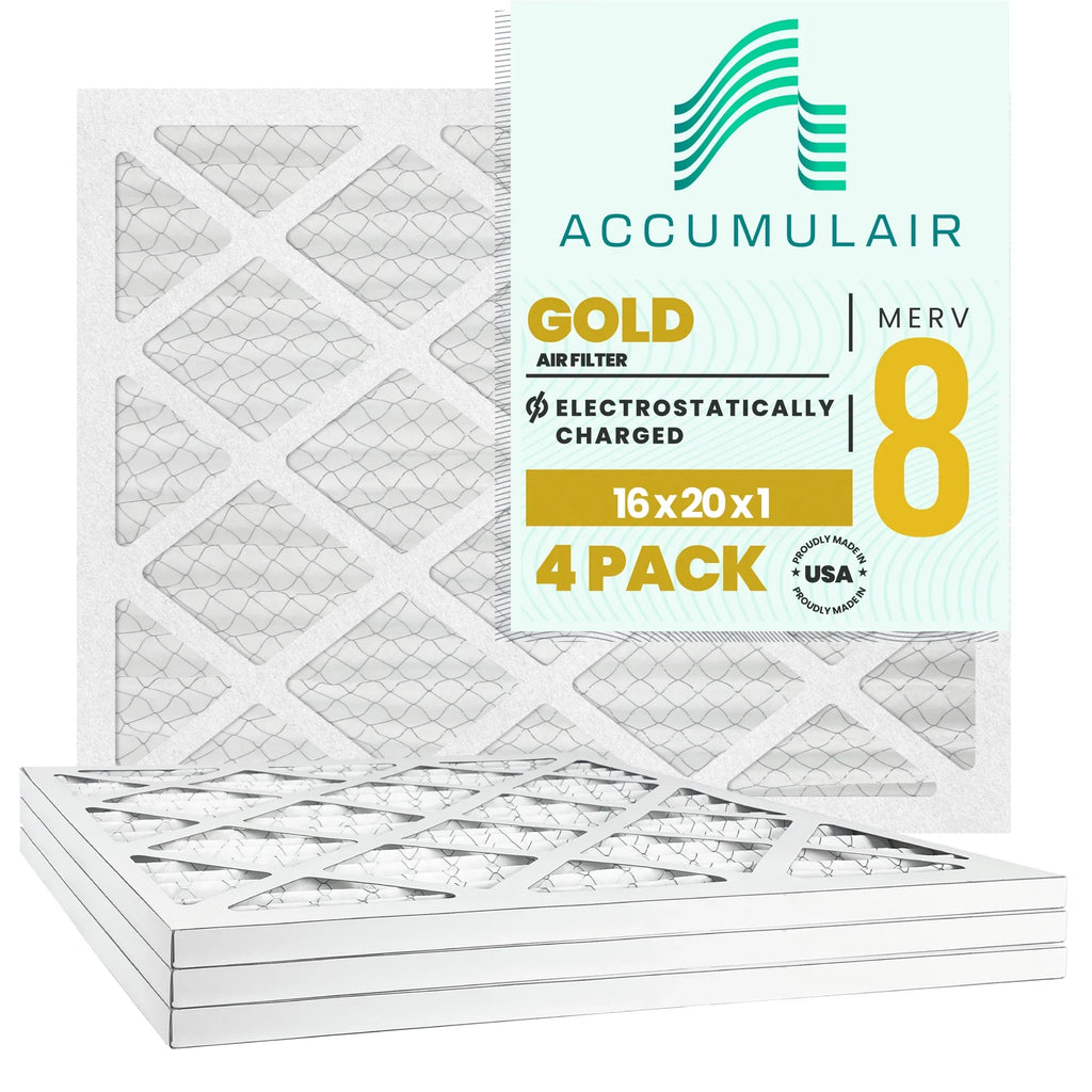 Pack) Gold Filter 16x20x1 MERV 8 Air Accumulair (4