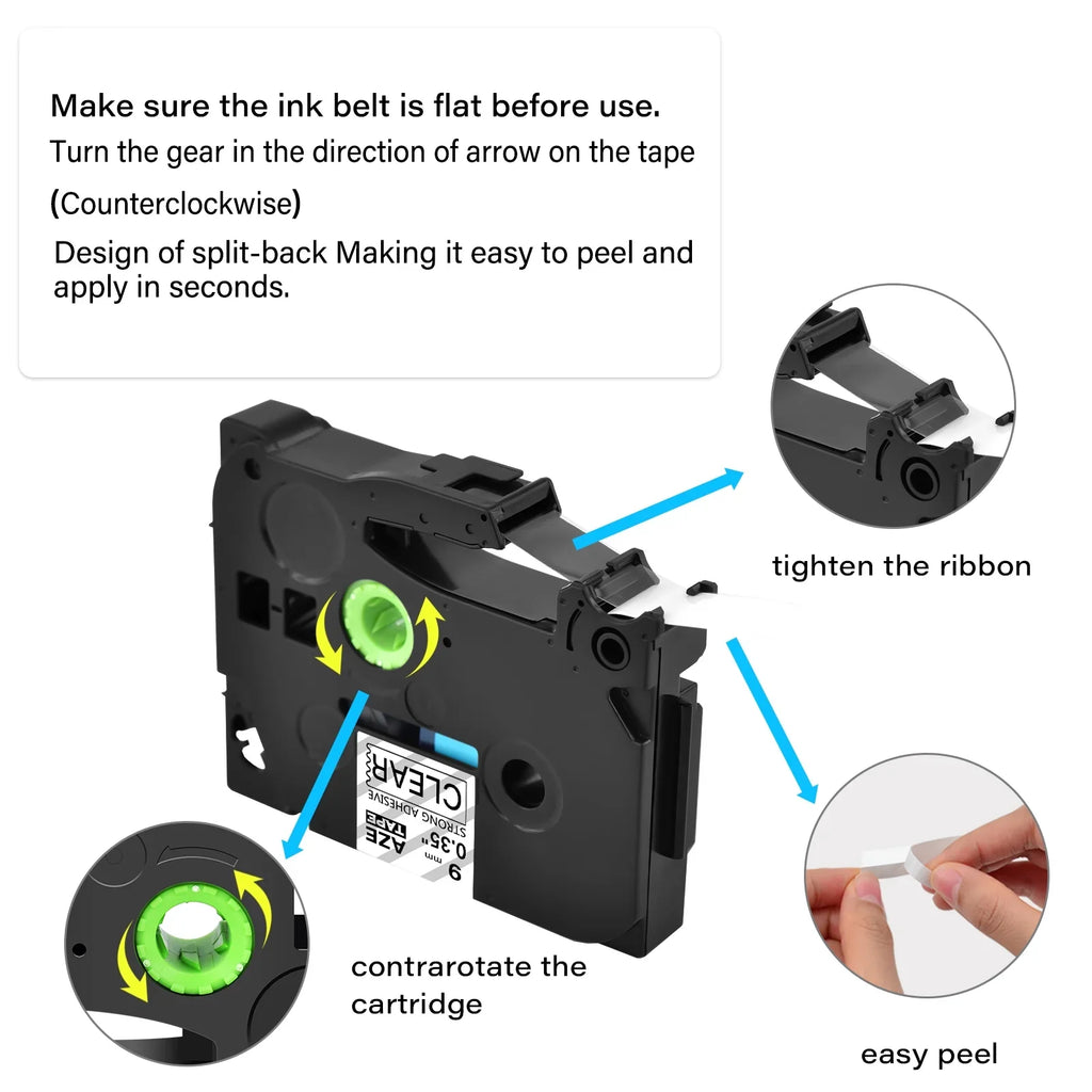 Tapes in use P-Touch TZ-S121 TZe-121 9mm 0.35'' Strength TZe-S121 Clear D600 GREENCYCLE Compatible on 8m Label D400 Black Extra Tape Laminated for TZ-121 26.2ft Maker Brother Pack Label 8 PT-D210