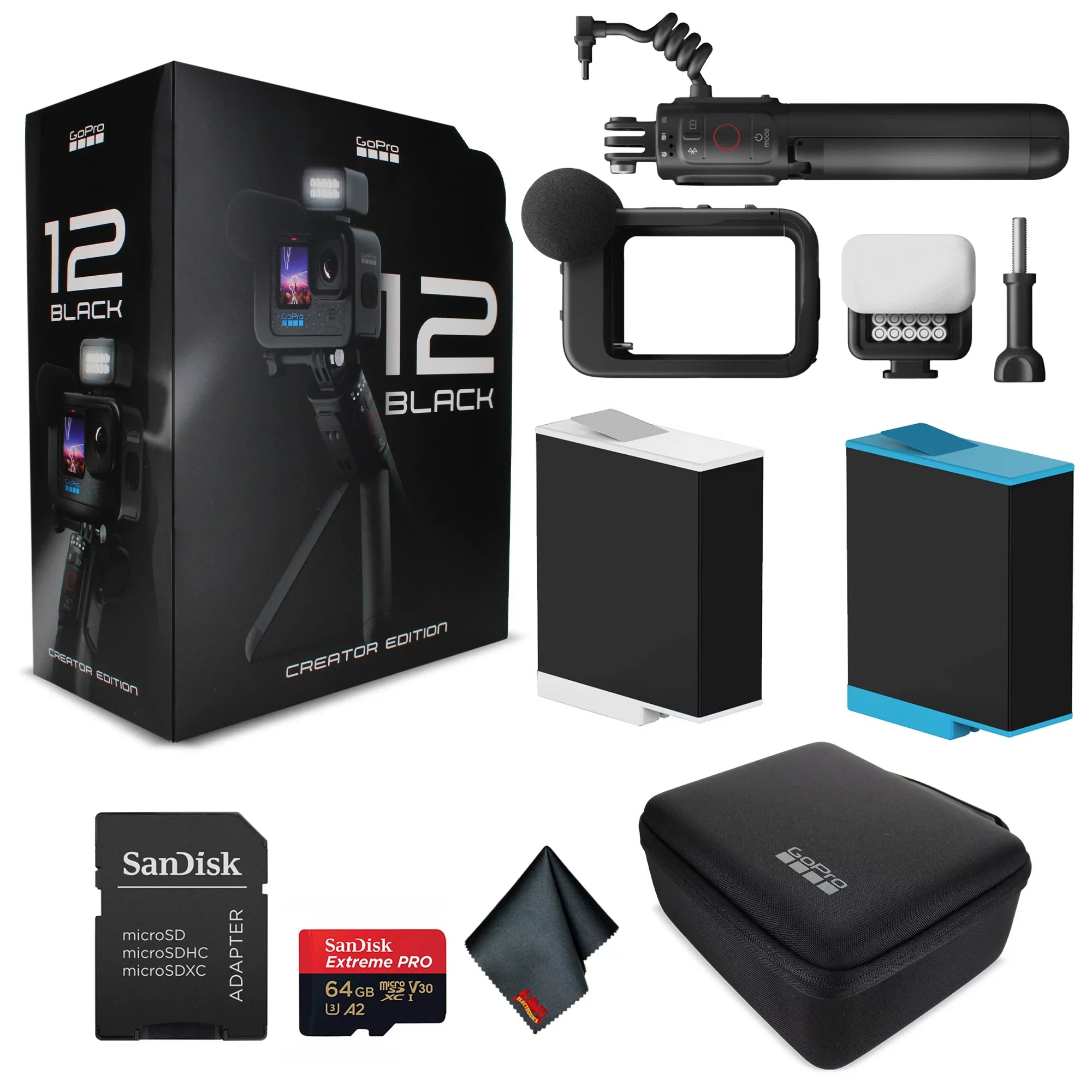 (Battery Enduro Creator 12 Volta Light GoPro Remote), Action Mod, Media Card Extreme Battery Extra Camera 64GB + Pro HERO Waterproof Mod, Grip, Tripod, - - With Edition Battery and