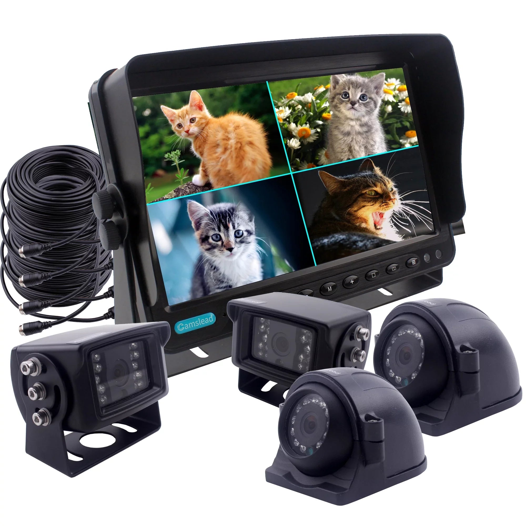 View Vehicle inch 9 Split Side x with Camera Heavy Colour Backup CAMSLEAD Safety Camera Camera Backup Rear Side System Screen, Monitor + IP69K Cameras Camera 2x 2 &10G Camera, Quad System Vibration