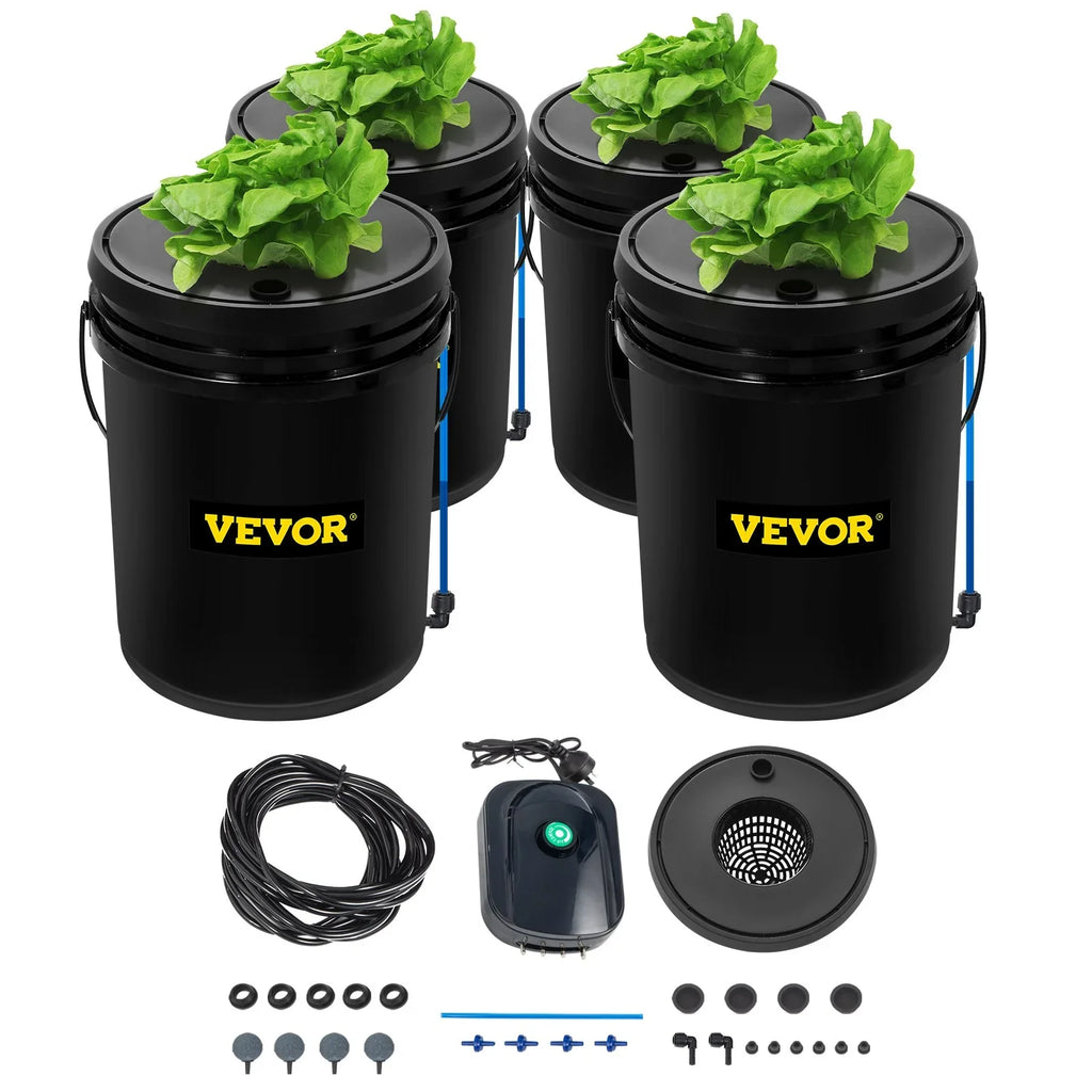 5-Gallon, Grow Pump, System VEVOR Stone & Hydroponic Vegetables Water DWC Indicator Indoor/Outdoor Kit, 4-Bucket Level Air with for Leafy