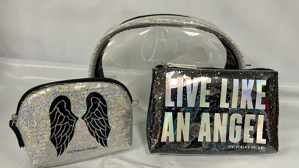 Like Show London Sequin Piece Clear Bags 3 Live Limited and Cosmetic An Makeup Shimmer Victoria's Fashison Angel Secret Black Wings Edition