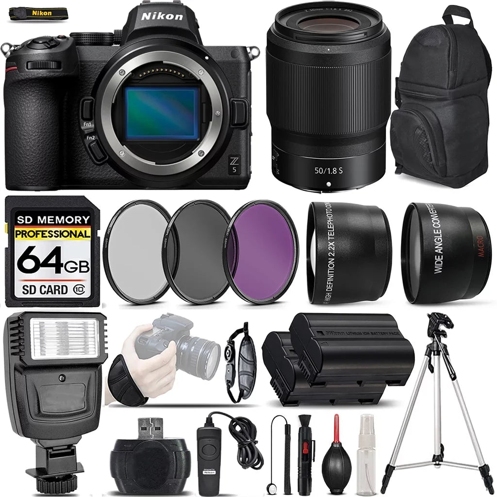 Wide + Wireless Mirrorless Lens UV-CPL-FLD International + Camera with Flash + 2.2x Filters + 0.43X Remte Memory + Nikon Digital Lens f/1.8 - + Card Angle Version 50mm Telephoto 64GB Z5 S Lens