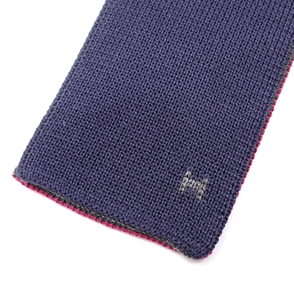 042017 Pink Square End Reversible (Good) Gray Necktie Navy Pre-Owned Men's Silk Hermes
