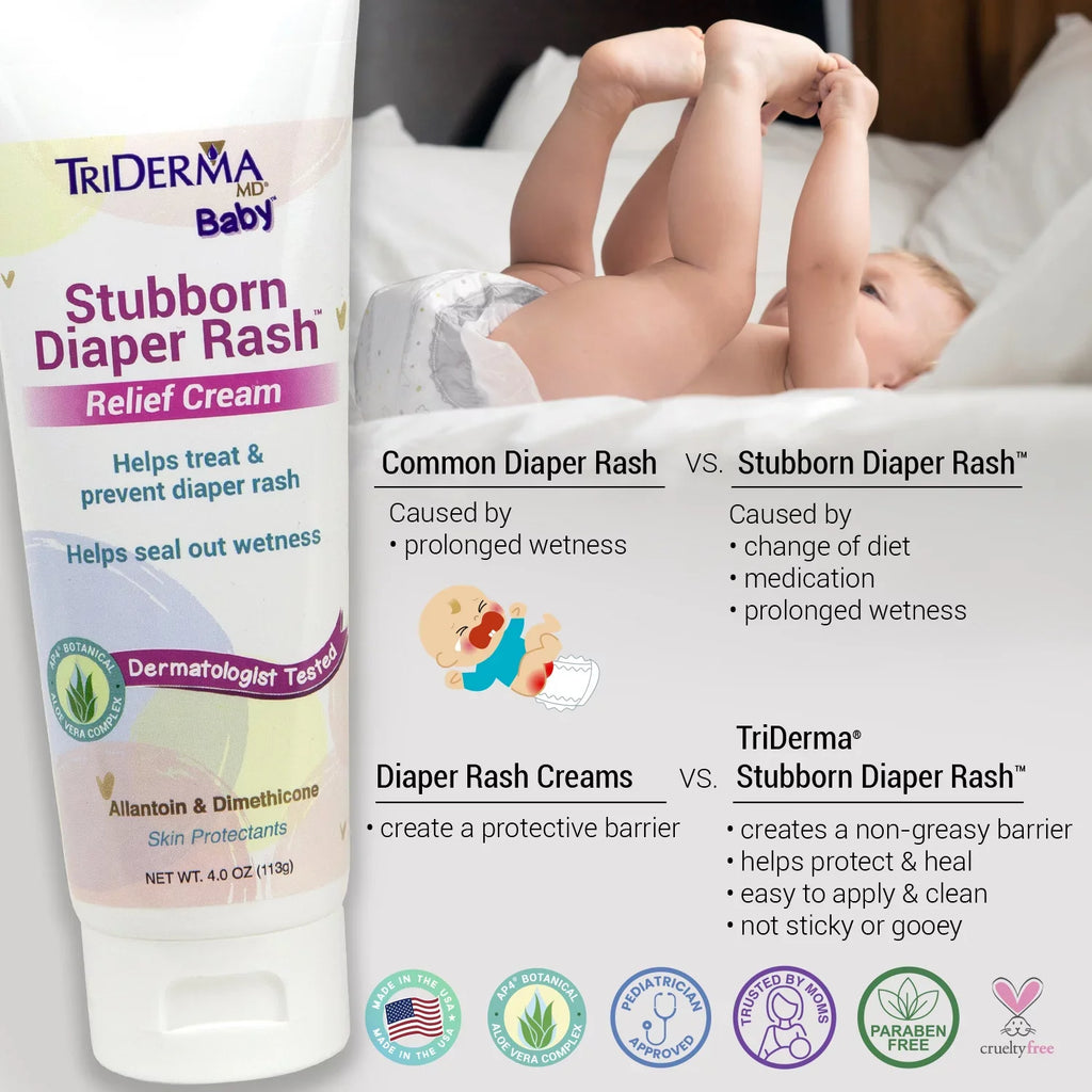 TriDerma Everyday for 4 Stubborn Hard-to-Heal Healing Cream, and Diaper tube, MD 4 Cream oz Diaper Bundle Soothing Rash Diaper Rash, Pack Baby