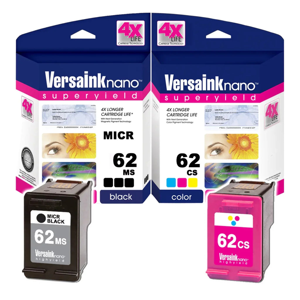 62CS Black(MICR) 62MS Color Cartridges HP Life - 4X VersaInk-nano