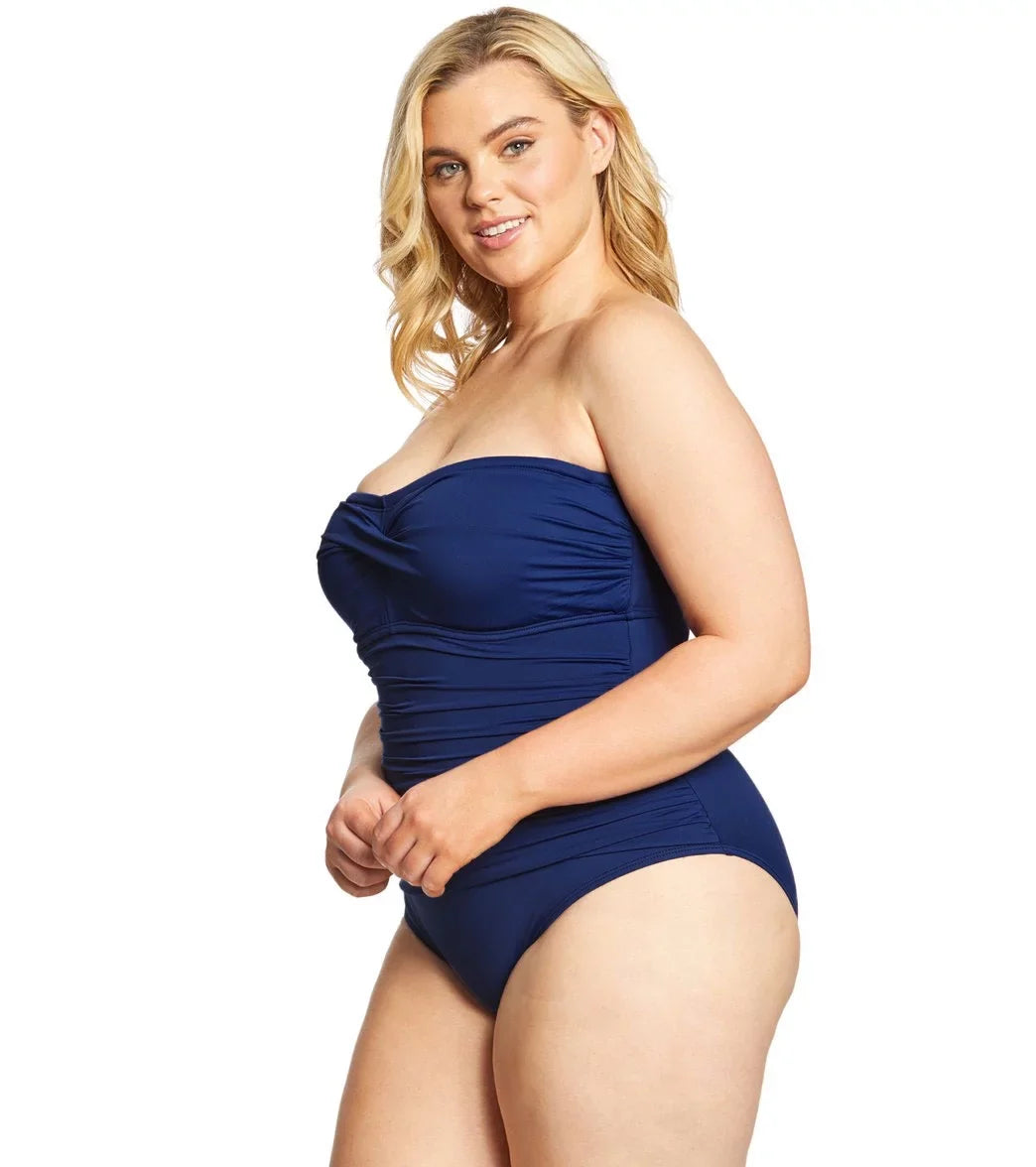 One-Piece Plus Size Ralph Women Navy Swimsuit Lauren Bandeau 16W Twist