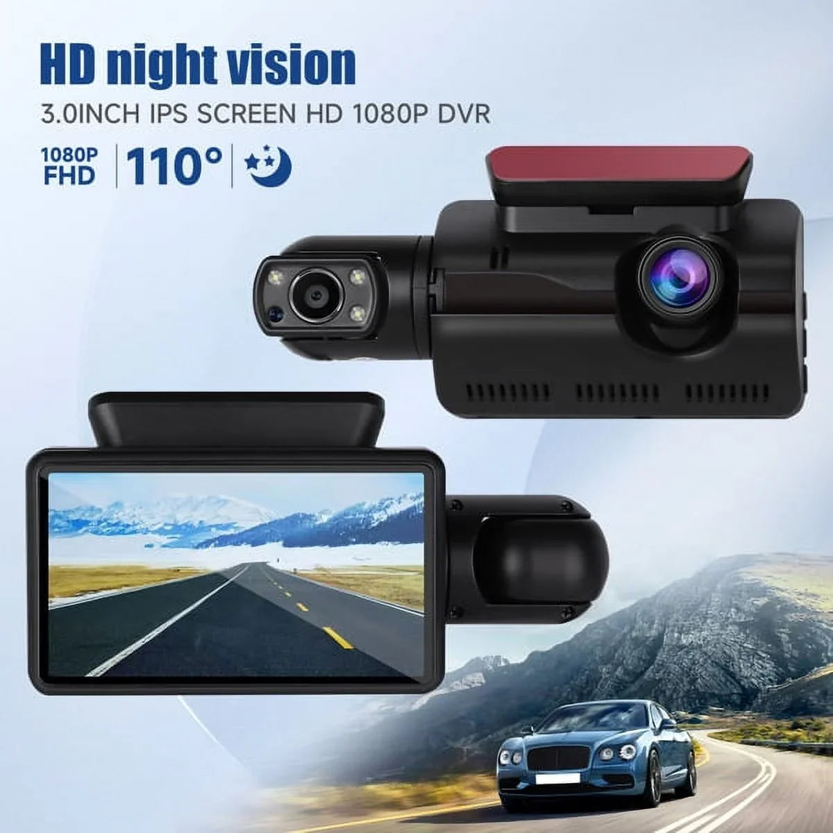 Wide & Night Front 170° Dash Camera Cam Rear, Vision G-Sensor SYTHERS 1080P Dash with and Angle