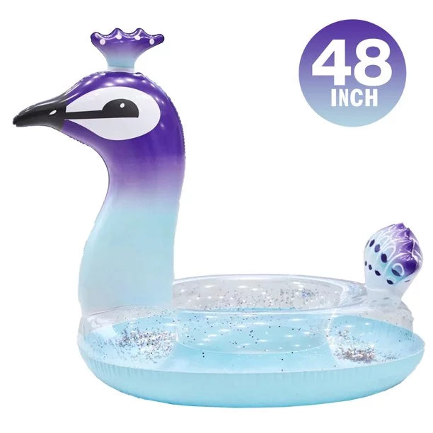 Melia Glitter Designed Peacock Kids Pool for 48 Inflatable Fast Water Party Float Raft Valves Beach with Toys Decorative Inch | Party Lounge Game Summer Swim