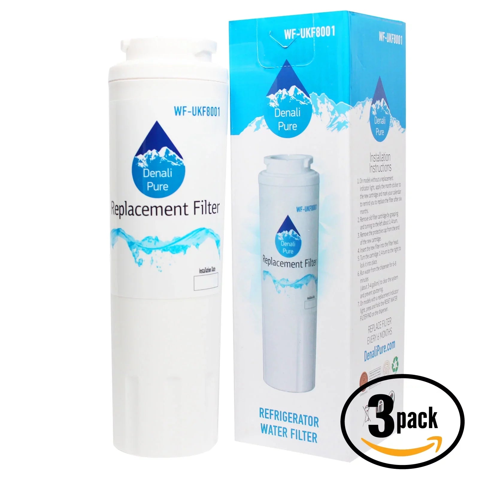 Water ASD2627KES Compatible Replacement with Amana Fridge for Filter Filter Water Refrigerator 3-Pack Cartridge UKF8001AXX - Amana