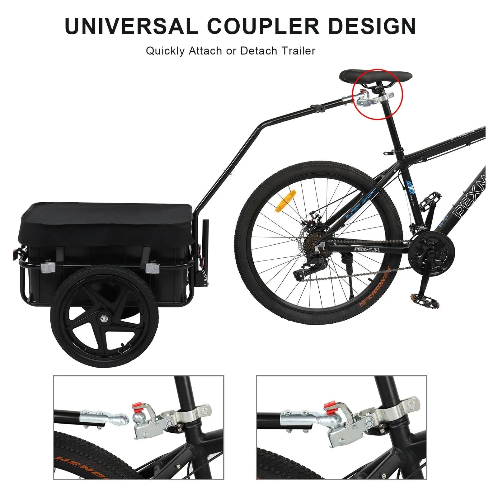 Wagon Trailer Trailer, Coupler Cover Waterproof PEXMOR Bike Cargo & Bicycle W/Universal