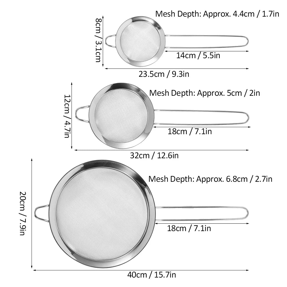 Mesh Filter Supplies Residue Steel Dekaim Kitchen Mesh Flour Filter 3Pcs Food Strainer Stainless Filter Sieve