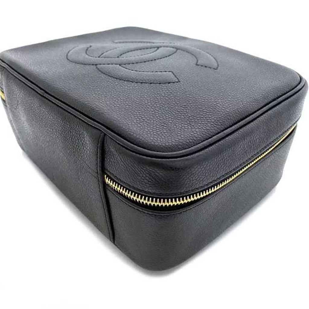 Handbag Vanity Pre-Owned Black Stitch Gold GP (Good) 4th Cocomark Bag A07061 Skin Caviar Chanel CHANEL Leather