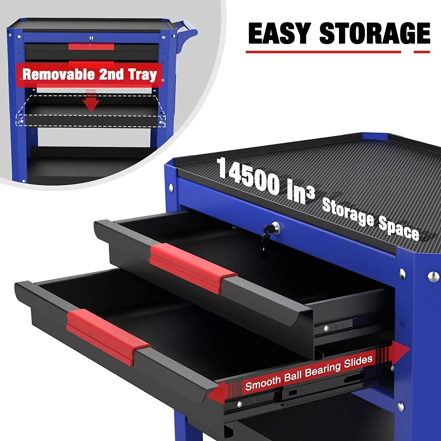 Organizer Duty lbs System, Wheels Cart, Workshop, Tool and Heavy 400 Service Cart with Utility 28" Mechanic, Premium Industrial Storage Load Locking Warehouse, WORKPRO Rolling for 2-Drawer Garage,
