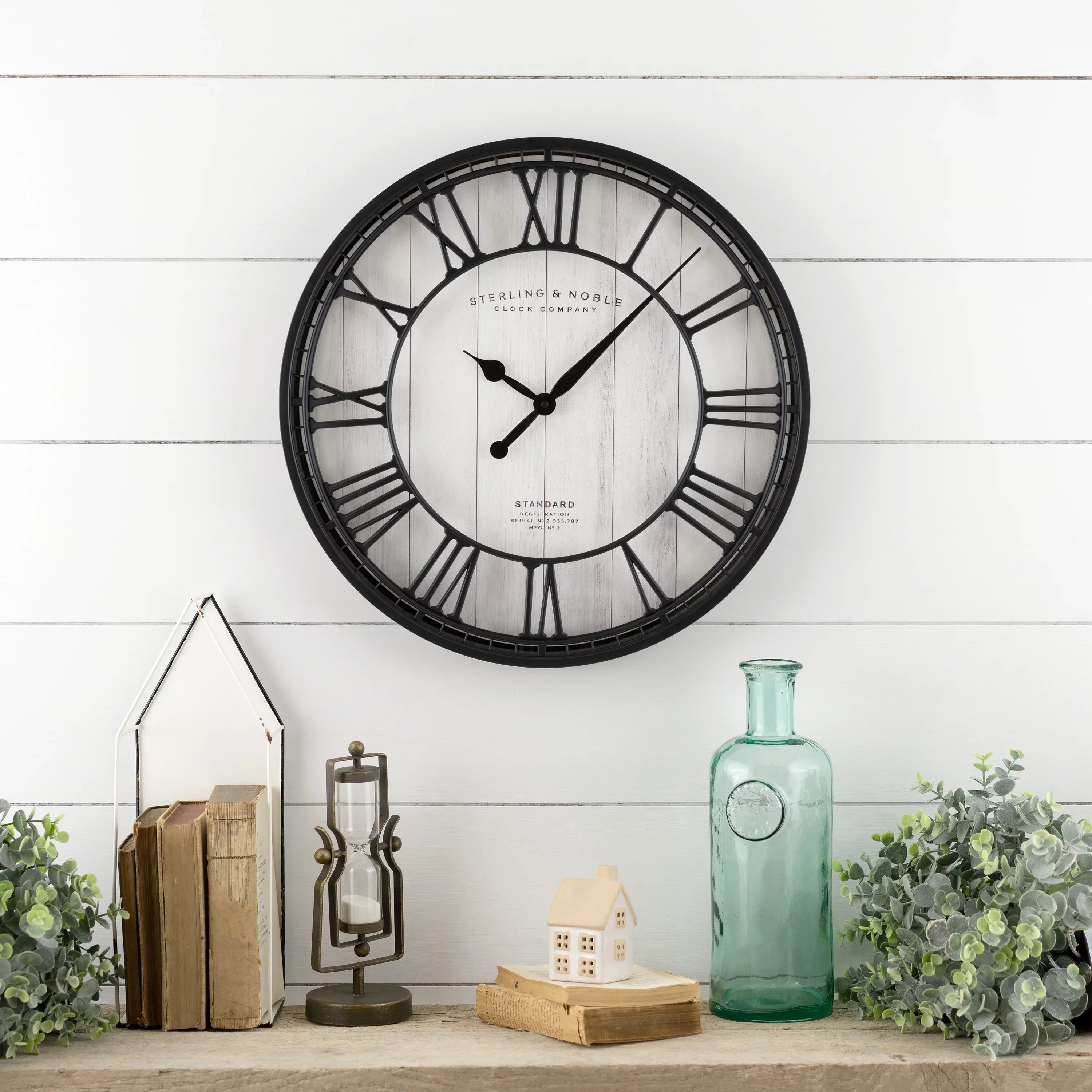 Roman Raised Wall Analog 20" Round Numerals Clock & Grill Better Black and White Homes Gardens