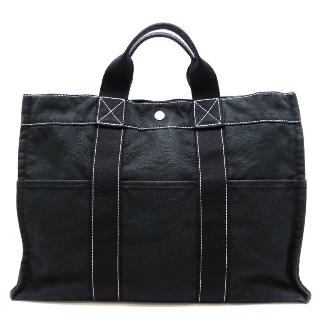 Deauville Cotton Ladies Bag Pre-Owned MM Canvas Black (Fair) Tote Hermes