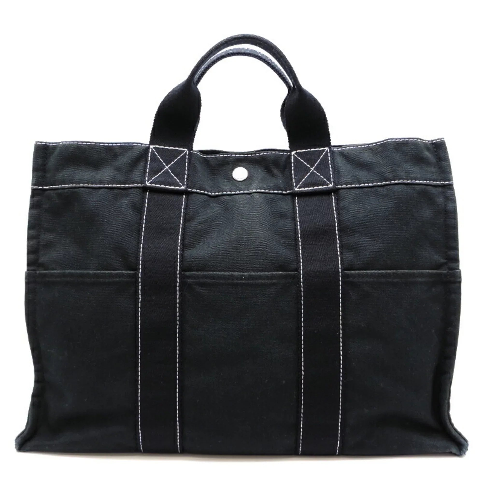 Deauville Cotton Ladies Bag Pre-Owned MM Canvas Black (Fair) Tote Hermes