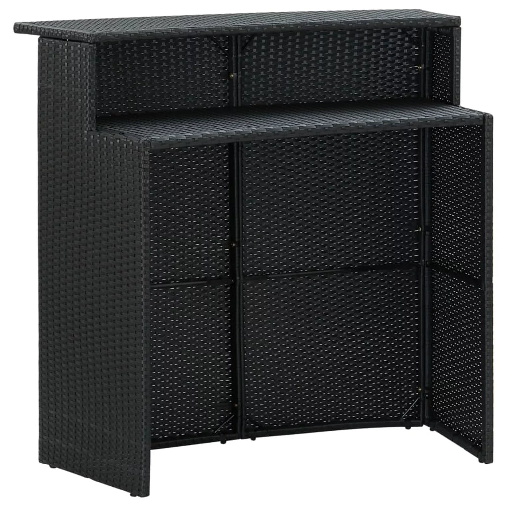 with Garden, Furniture Cushioned Patio, Patio Rattan Poly 2 Bar Backrest and Bar Black Set Bar Stool Balcony, Outdoor Footrest and Anself Chair Piece 3 for Table Backyard,