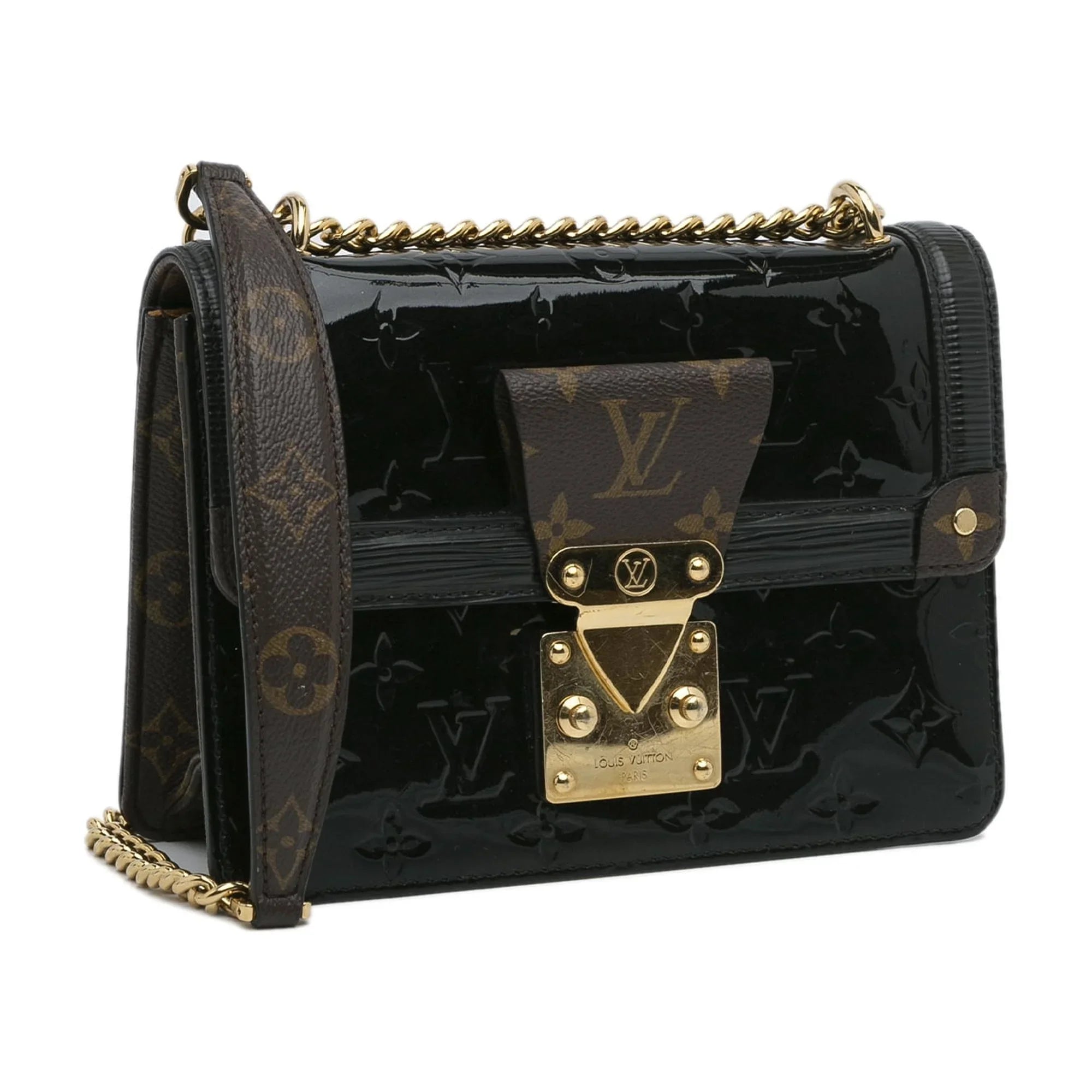 Unisex Louis (Good) Vuitton Vernis Leather Wynwood Crossbody Monogram Authenticated Pre-Owned Bag Black