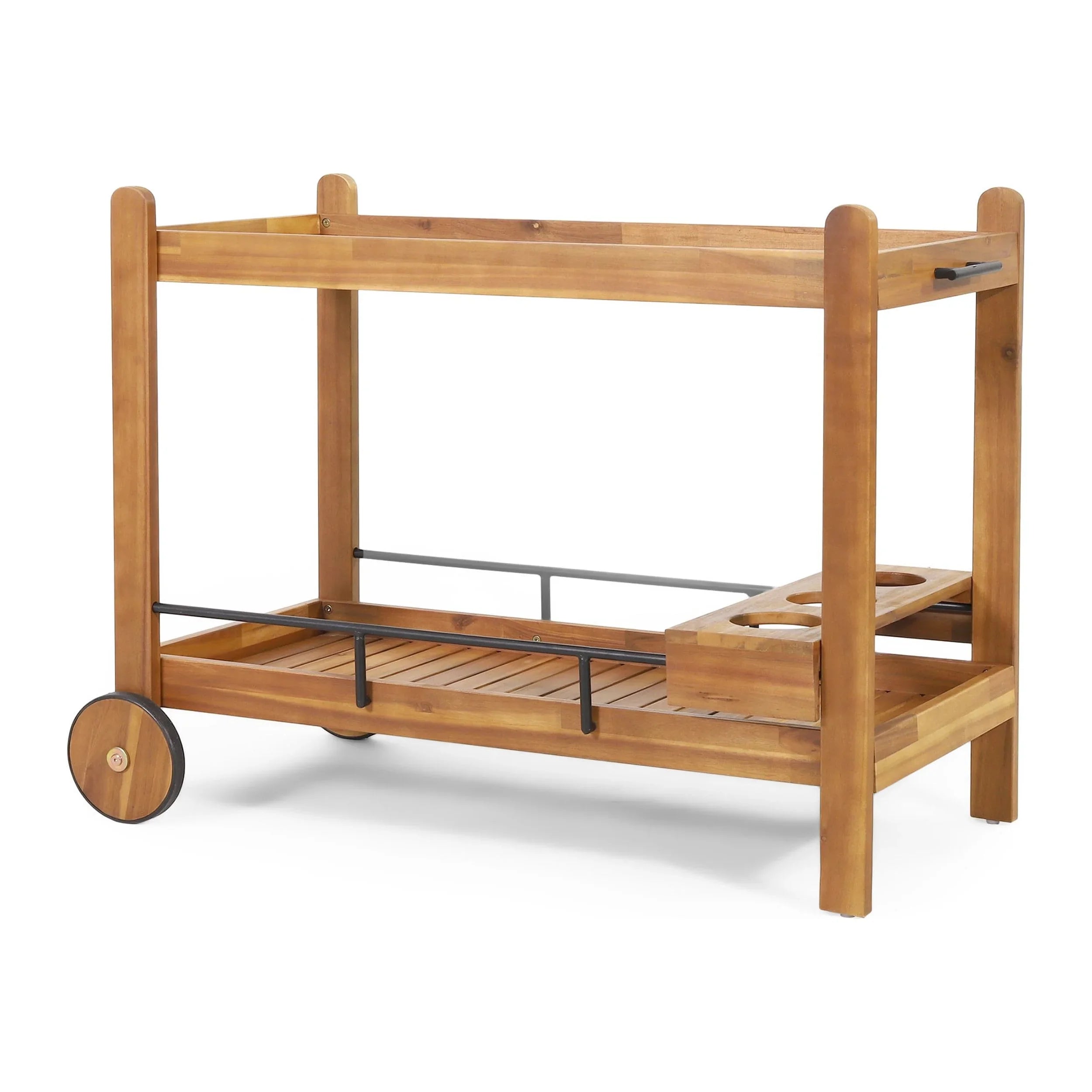 Bonneau 2 Holders, Acacia with Teak GDF Studio and Bottle Wood Bar Outdoor Black Cart Tiered