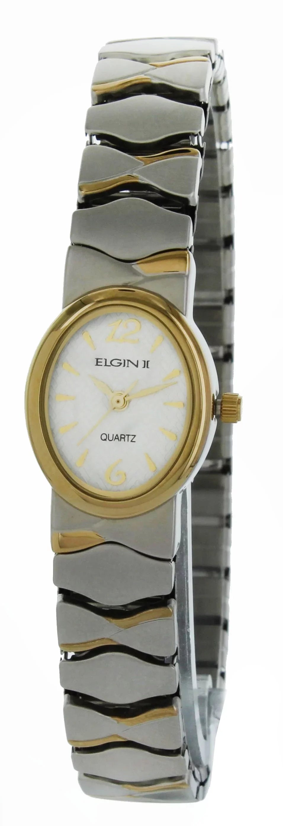 band tone silver two Ladies accent Quartz Watch expansion Elgin