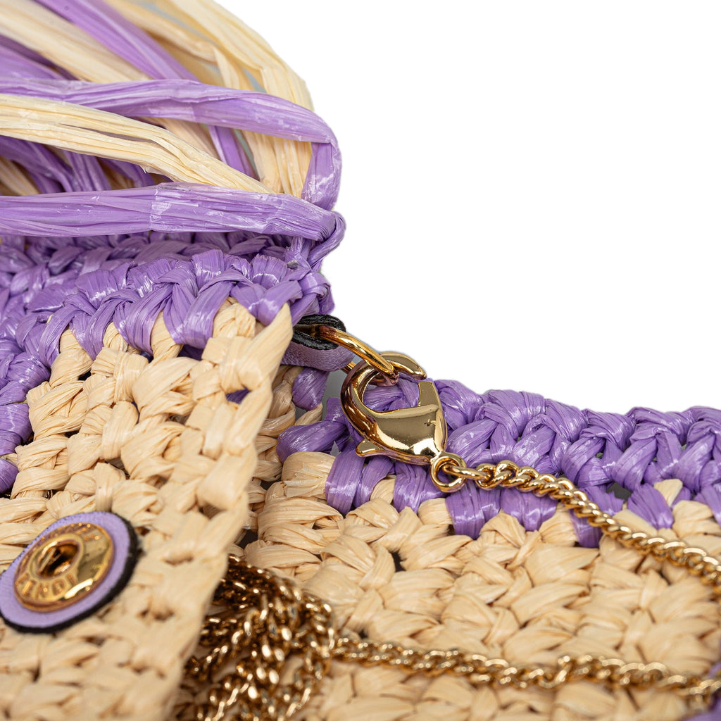 (Good) Material Authenticated Bag Raffia Fendi Crossbody Baguette Pico Pre-Owned Purple Intreccio Unisex Natural