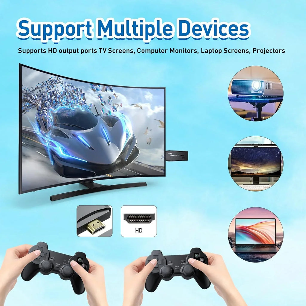 4K Games,9 Preloaded Emulator Support Classic Console Emulators,Plug Game Stick Retro TV,Nostalgia Retro for Wireless Port,2 HDMI 12000+ Video and Play Games Stick - Gamepads(64G)