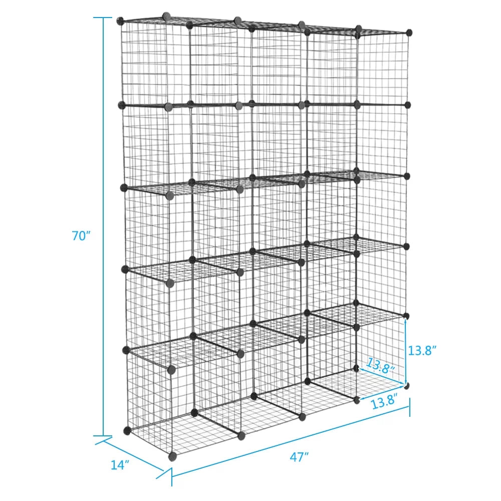 Black Storage Grid Modular 20-Cube Shelving Bookcase Organizer Cubbies Unit Metal