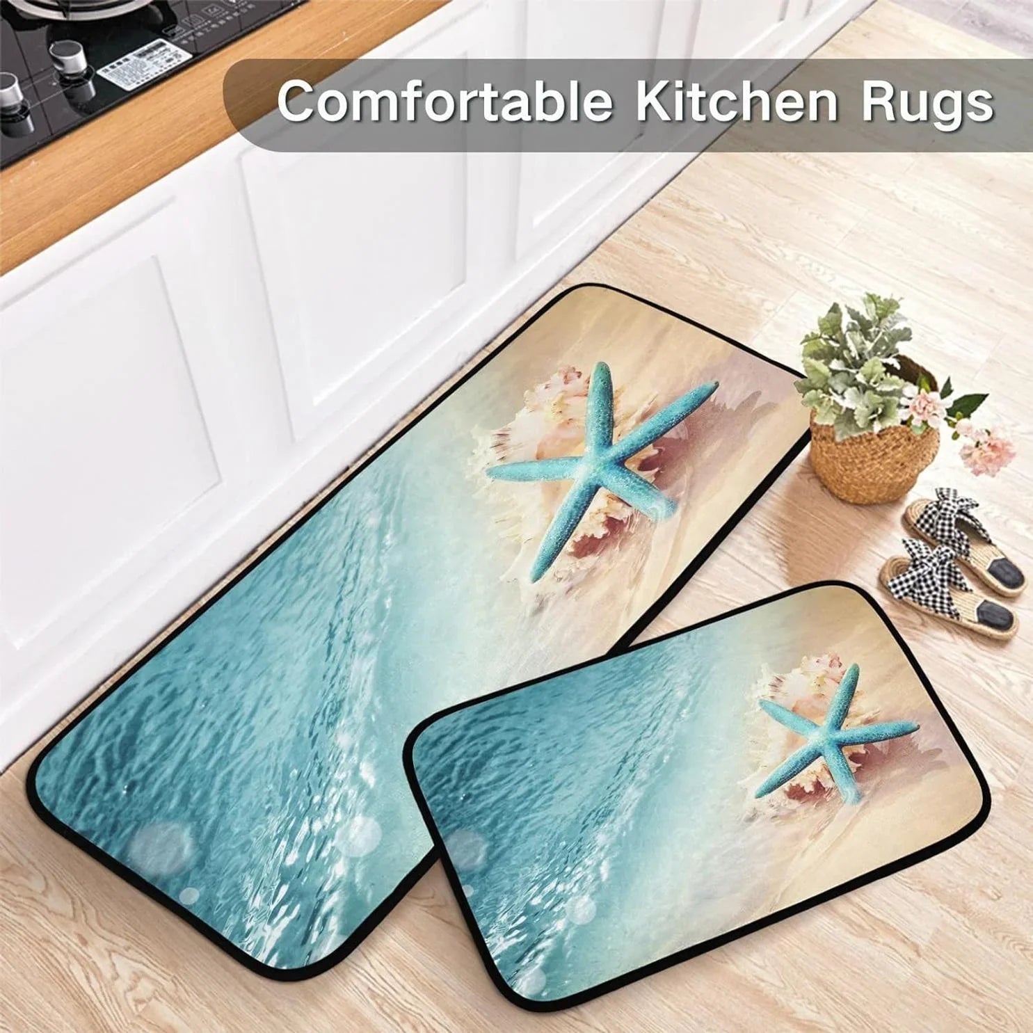 Runner Room Summer Rugs, Kitchen 19.7"x27.6" Perfect Rug Sea Washable 19.7"x47.2" Floor Mats Starfish and Bedroom Carpet Entryway, Wave for Area Conch + Living Bestwell Beach