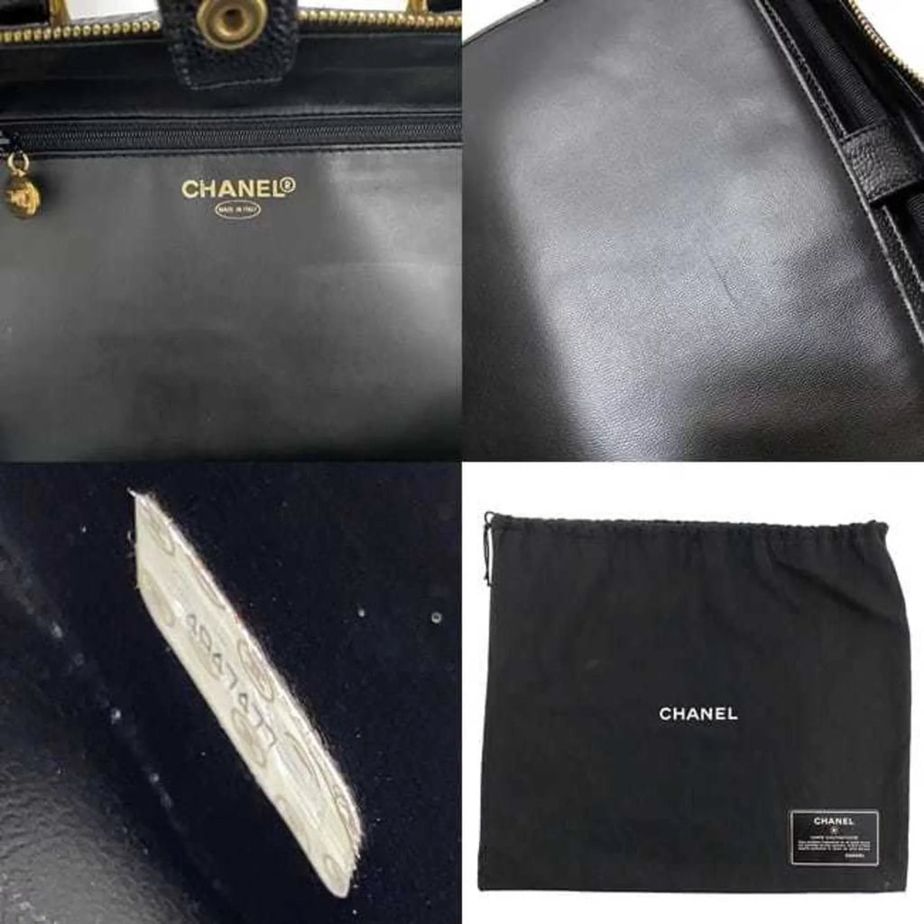 Handbag Vanity Pre-Owned Black Stitch Gold GP (Good) 4th Cocomark Bag A07061 Skin Caviar Chanel CHANEL Leather