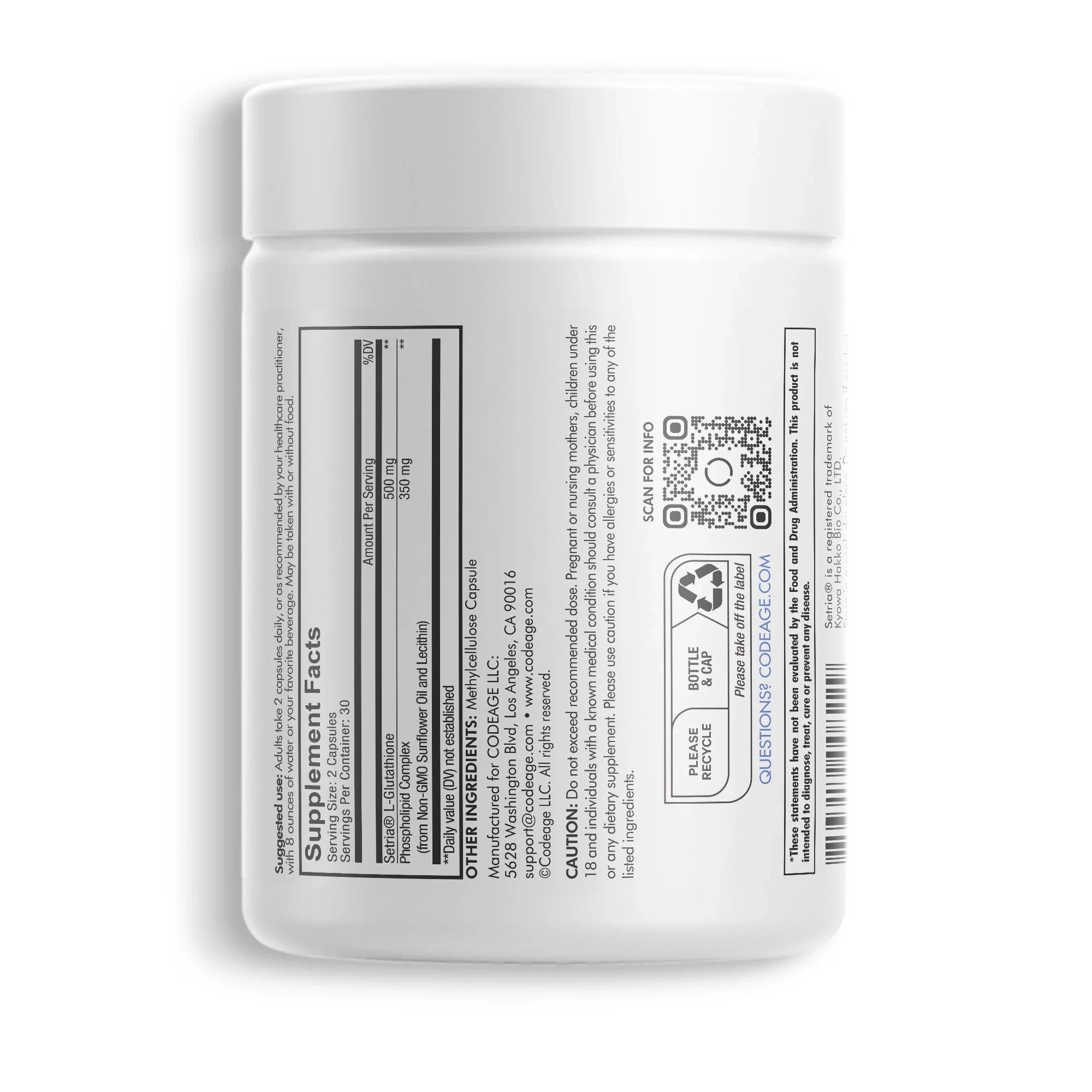 Liposomal Phospholipid 60 Codeage L Vegan, Glutathione, ct Setria® Non-GMO, Capsules, Complex, Glutathione
