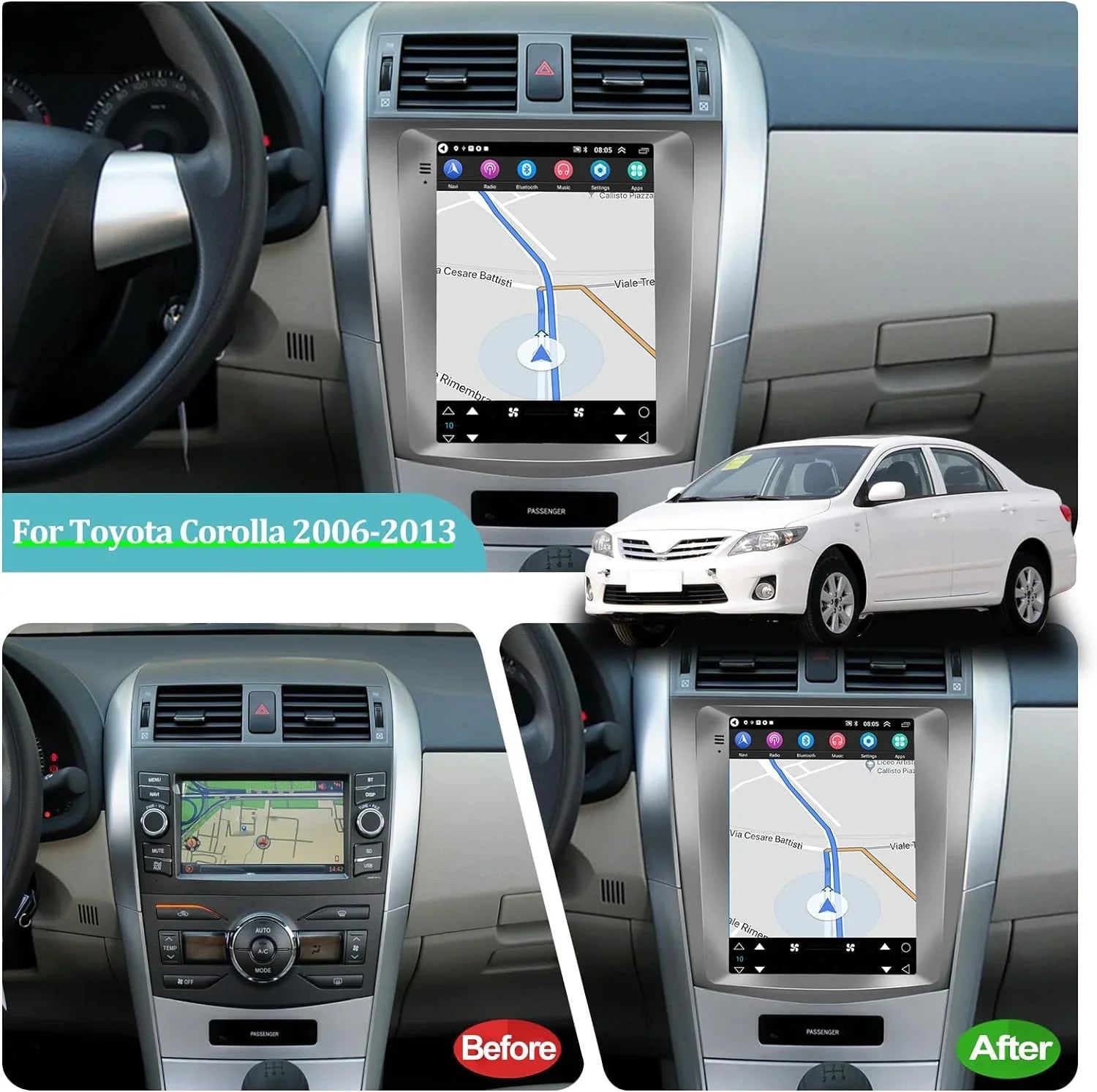 HiFi AHD and Inch USB Android 2+32G + Radio 2006-2013 with 9.7 GPS Link Auto Backup Toyota SWC THONZER for Android Camera Carplay Car Mirror Corolla Touchscreen WiFi Stereo -