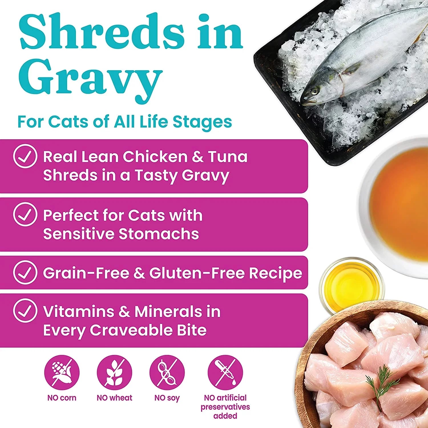 Tuna Grain in with 24 Harmony for Nature's Pack Support Food Cat Cat Free Stomach - Solid Digestive Made Food Food Gold & Wet Wet Chicken Shreds & Gravy - & - Cat Canned Gluten Real Sensitive Health