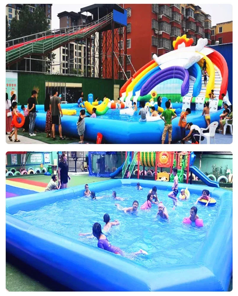 Blower Pool Inflatable Blue 7*7*0.55m with Walking Family for Swimming Techtongda Water Ball