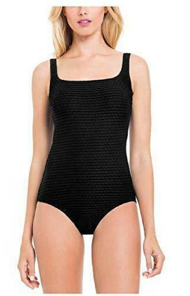 Piece One Gottex in by Bra Textured Womens Built Black) Swimsuit (10, Essentials