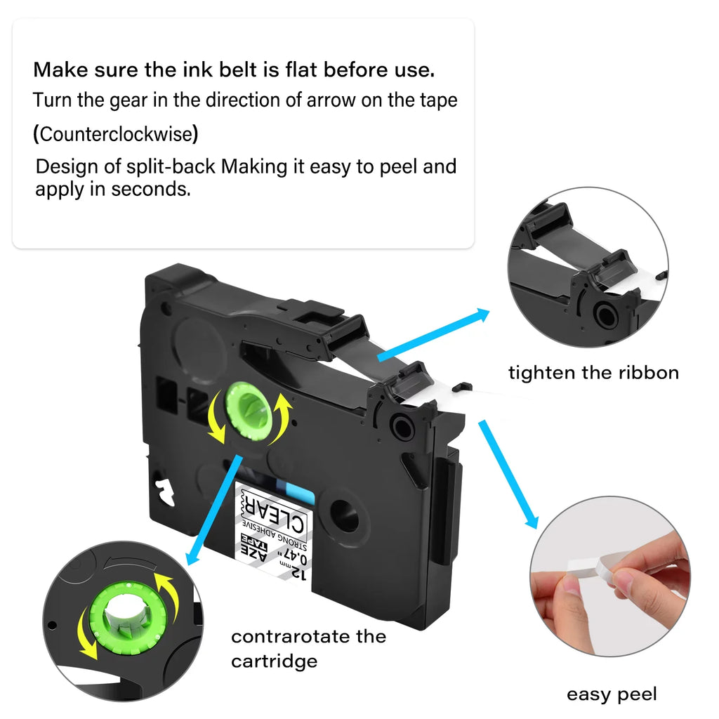 Brother Extra Clear for Strength Laminated Tape TZ-131 GREENCYCLE 12mm Black on 8PK Compatible P-touch TZe-131 TZe TZe-S131 TZ-S131 TZ Label