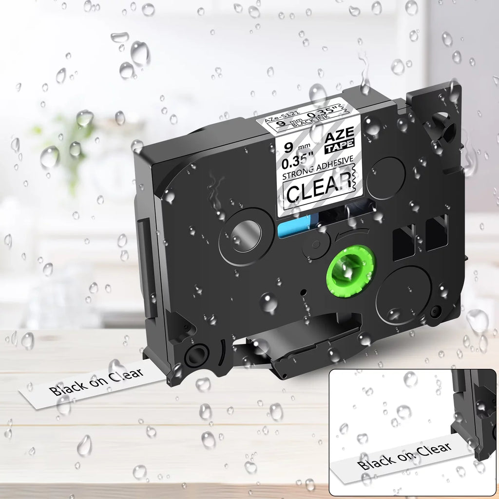 Tapes in use P-Touch TZ-S121 TZe-121 9mm 0.35'' Strength TZe-S121 Clear D600 GREENCYCLE Compatible on 8m Label D400 Black Extra Tape Laminated for TZ-121 26.2ft Maker Brother Pack Label 8 PT-D210