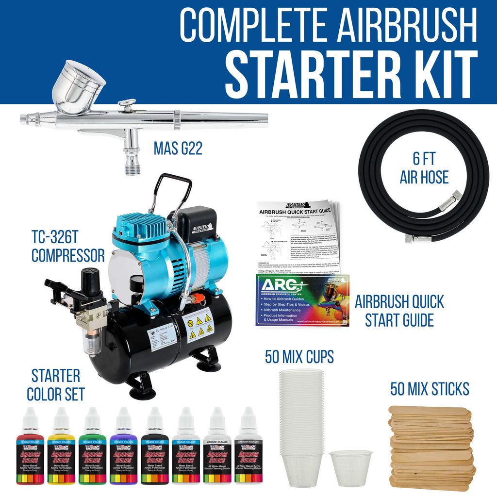 Fan Acrylic Tank Kit Air Gravity with Dual Artist Compressor Airbrush 6 Color Storage Master Feed Set Paint Airbrush,