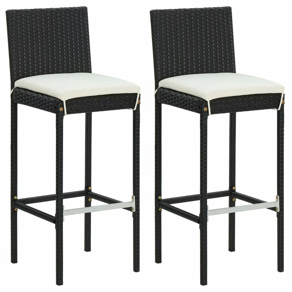 with Garden, Furniture Cushioned Patio, Patio Rattan Poly 2 Bar Backrest and Bar Black Set Bar Stool Balcony, Outdoor Footrest and Anself Chair Piece 3 for Table Backyard,