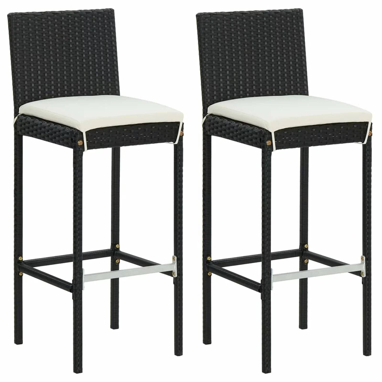 with Garden, Furniture Cushioned Patio, Patio Rattan Poly 2 Bar Backrest and Bar Black Set Bar Stool Balcony, Outdoor Footrest and Anself Chair Piece 3 for Table Backyard,