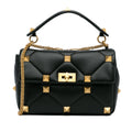 Medium Calf Stud Pre-Owned Satchel Unisex (Good) Black Authenticated Roman Valentino Leather