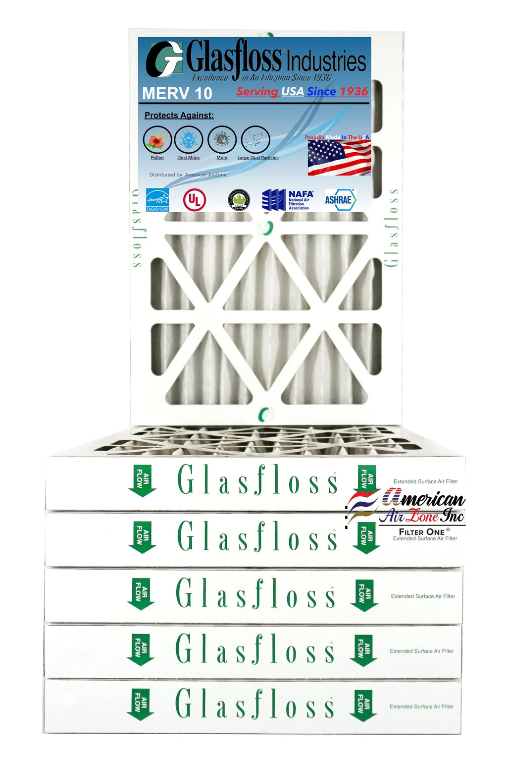 Air Filter USA. HVAC In Air or - The - MERV - Air Filter 10 Office - Furnace - - 6) Made Filter Pleated (Pack or Glasfloss 15x20x2 Home of 2" AC
