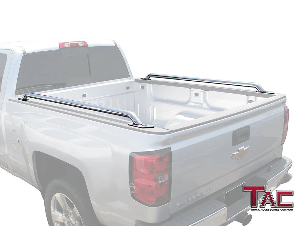 Rails Bed 304 2014-2024 Sierra Stainless Truck TAC 2pcs Standard CarbonPro Chevy Steel Rails Accessories Fit Bed(Excl. 1500 Denali Side Silverado/GMC Editions) 6.5ft