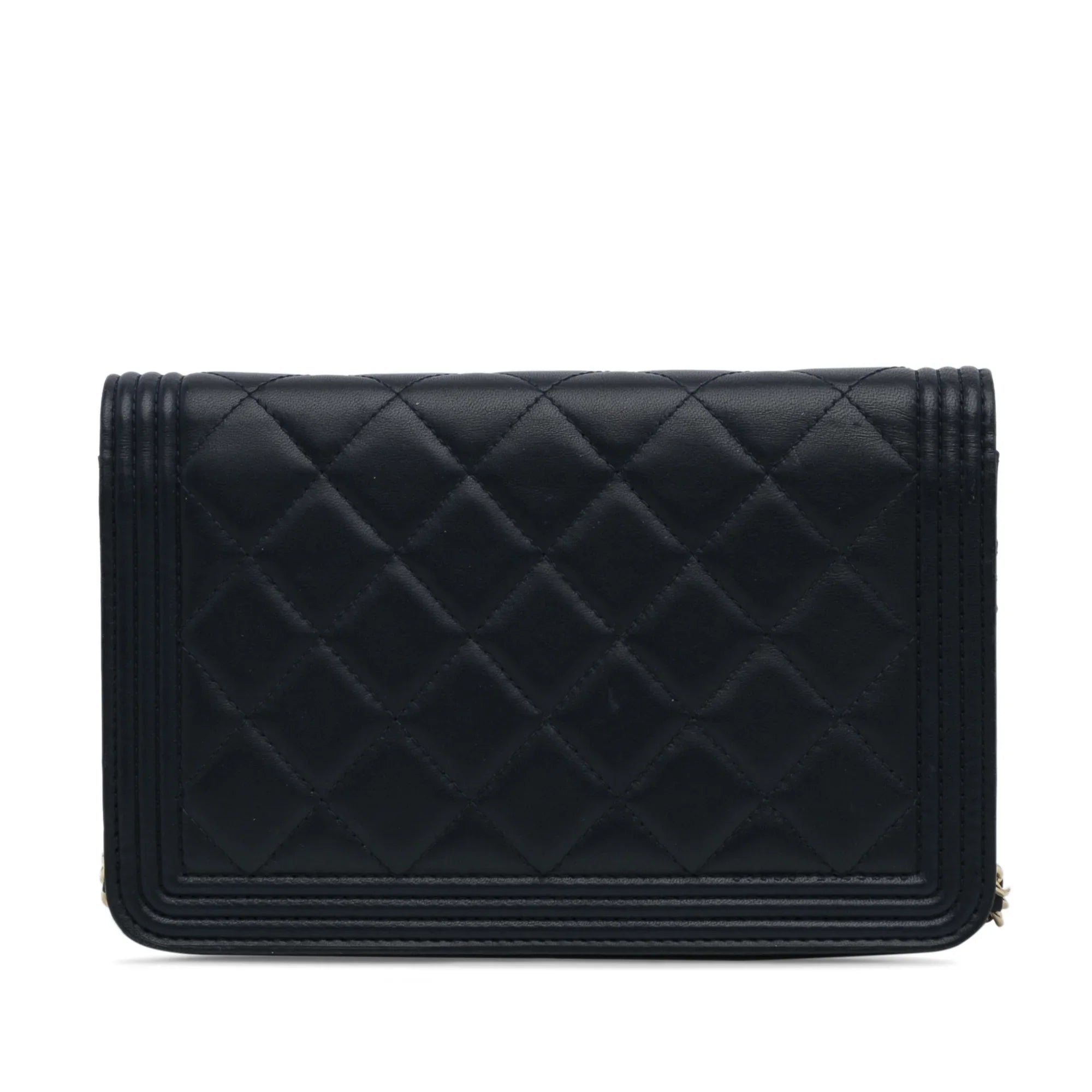 (Good) Lambskin Pre-Owned Leather Crossbody Wallet On Blue Bag Unisex Authenticated Chanel Boy Chain