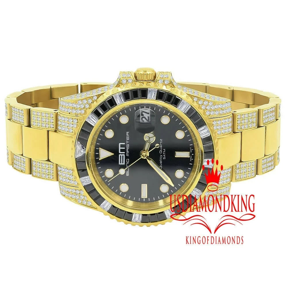 Full Presidential Simulated mm 18K Yellow Gold Steel Diamond Men's 40 Watch W/Date Stainless