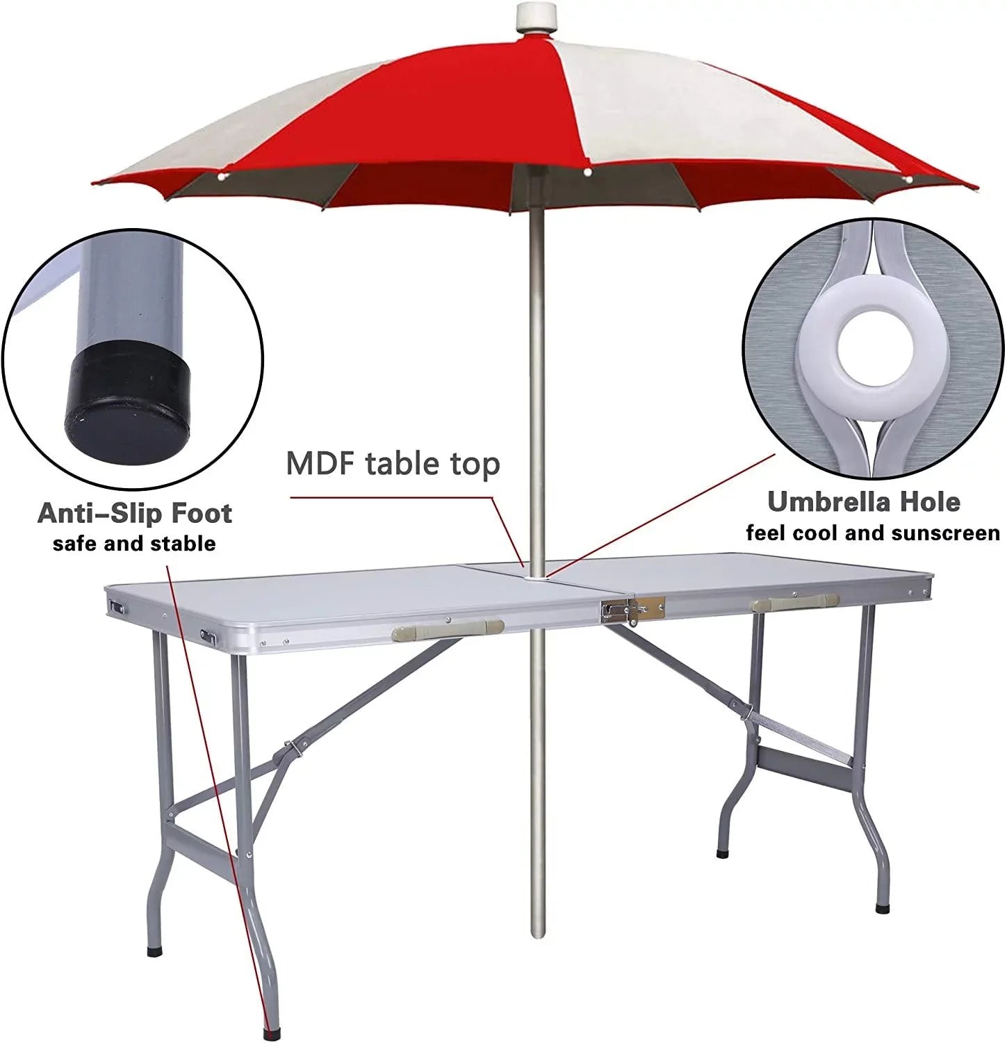 Mydepot Compact, Umbrella Picnic Bag, Carry Camping Portable Folding Aluminum Table, Hole,