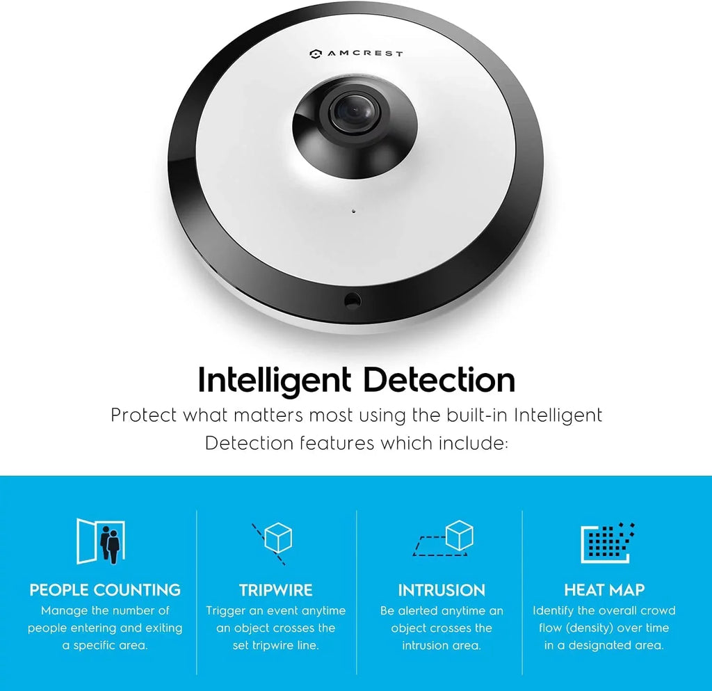 UltraHD Amcrest IP5M-F1180EW MicroSD 33ft (White) Indoor, Lens, PoE 360° 5-Megapixel Cloud Nightvision, Recording, Panoramic Coverage, Camera Fisheye Camera, 1.4mm Security and Camera